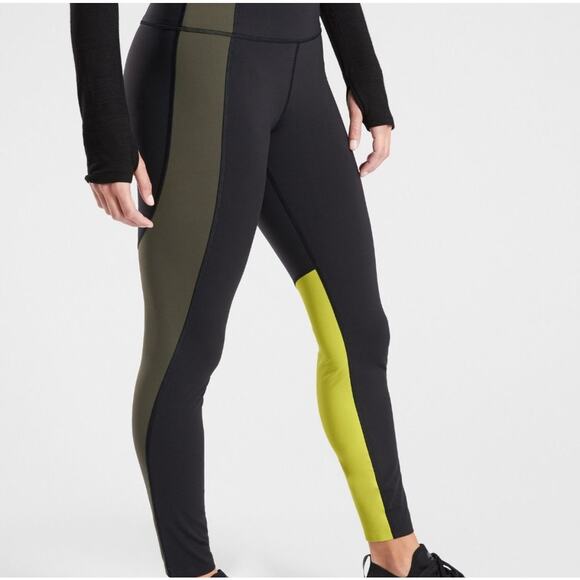 Athleta‎ ASYM Colorblock Tight Legging Size XS Black Yellow Green - Picture 1 of 11